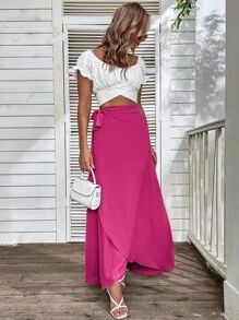 Tie Side Maxi Wrap Skirt
   SKU: sw2205136961711816      
          (96 Reviews)
            US$1... | SHEIN