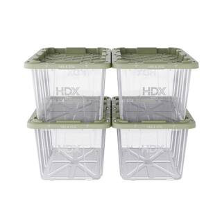 27 gal. Clear Tough Tote with Army Green Lid-4 Pack | The Home Depot