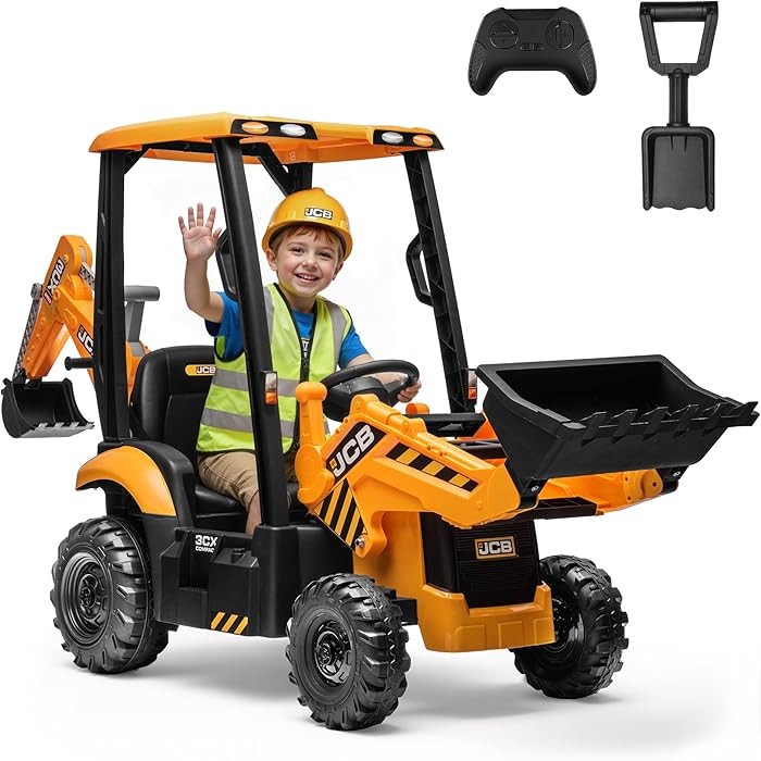 12V JCB Ride On Excavator with Remote Control, Kids Ride On Car 3–8, Front Loader & Backhoe Dig... | Amazon (US)