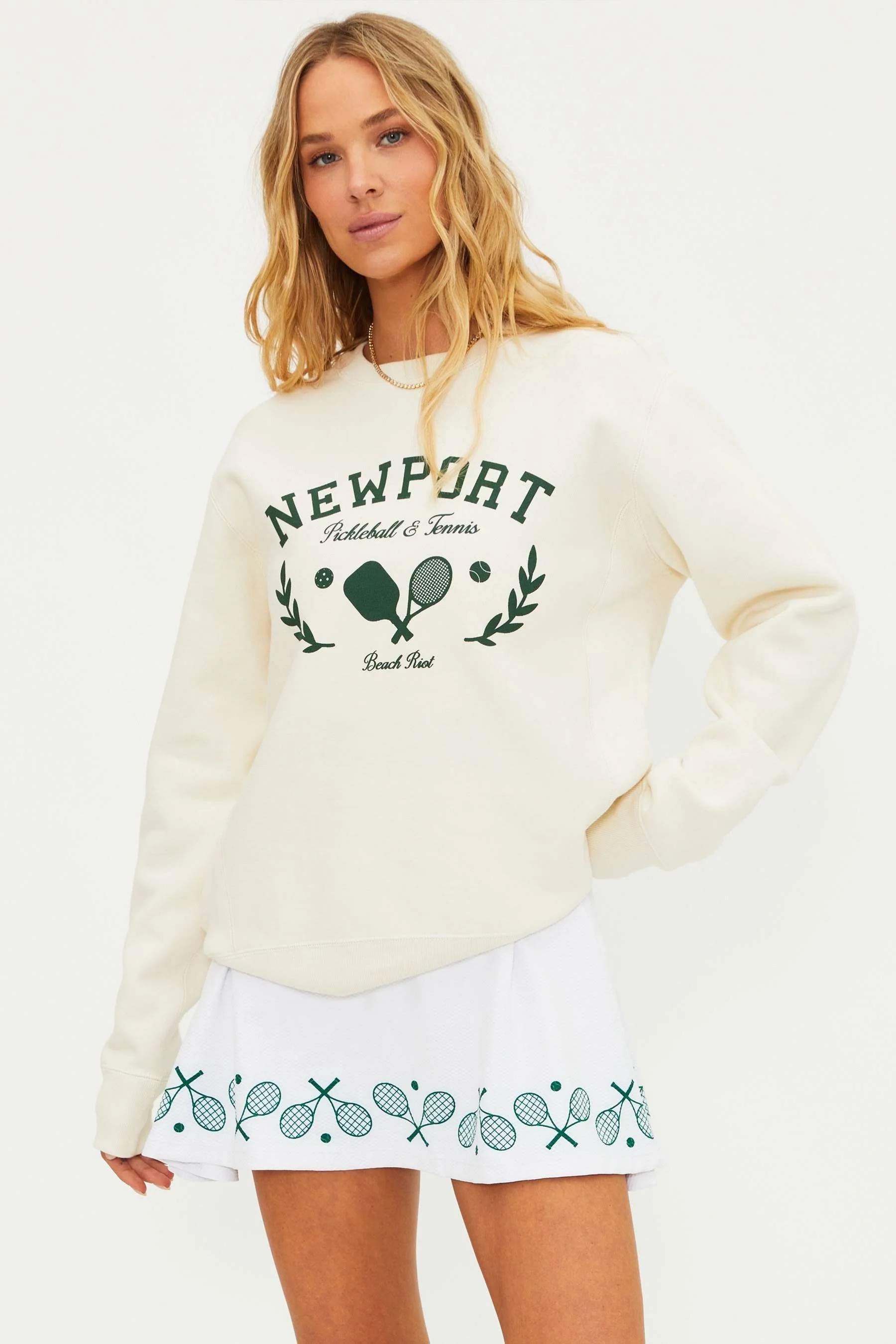 Newport Pickleball & Tennis Club Crewneck Sweatshirt | Cream Tennis Sweatshirt | Beach Riot | Beach Riot