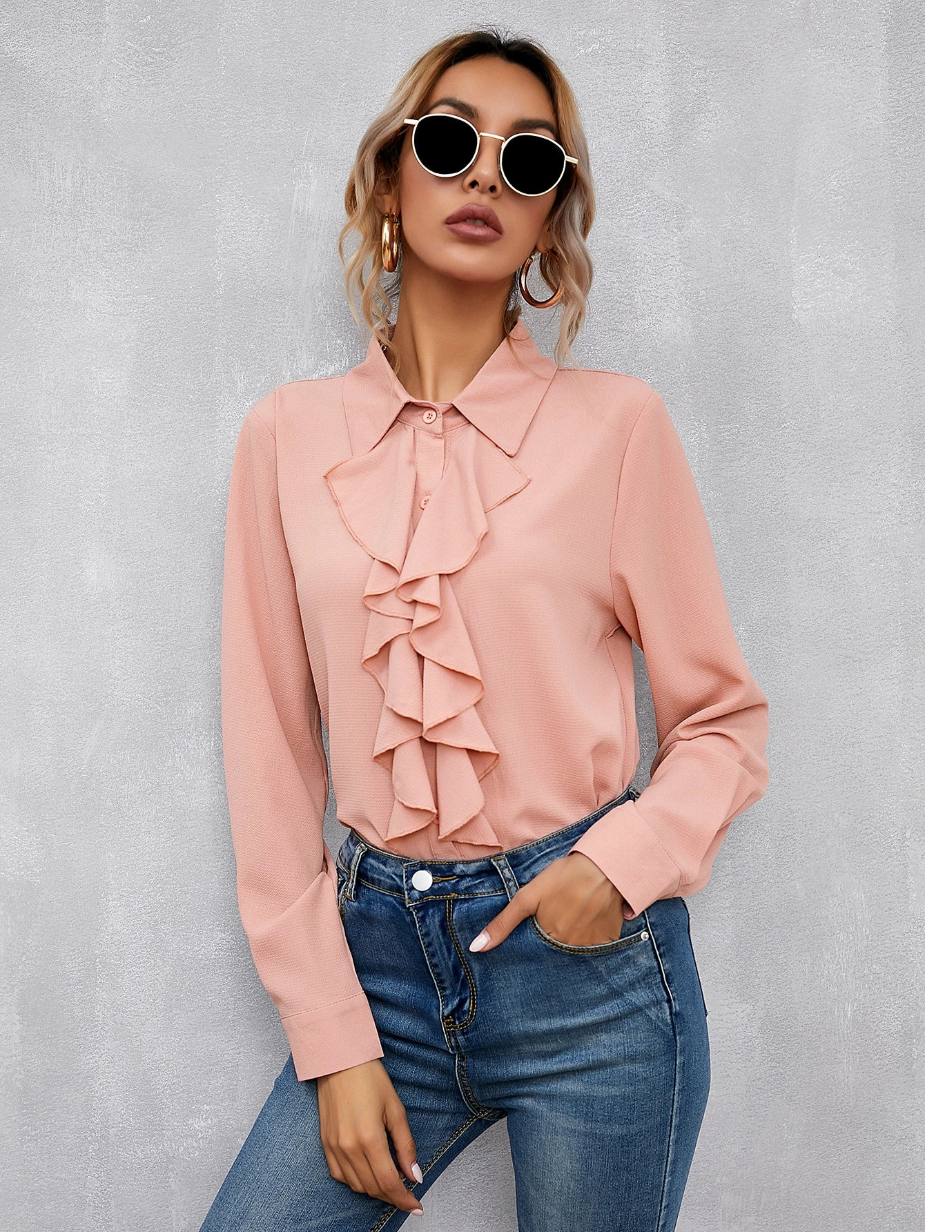 Ruffle Trim Button Up Blouse | SHEIN