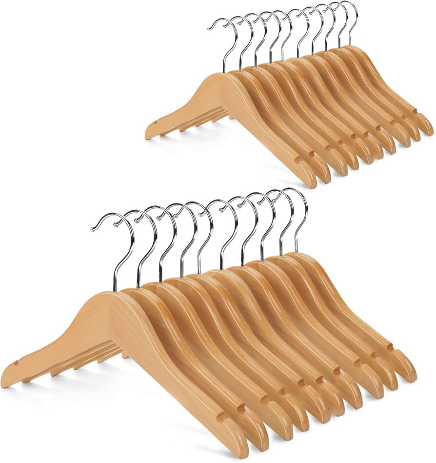Nature Smile Kids Baby Children Toddler Wooden Shirt Coat Hangers with Notches and Anti-Rust Chro... | Amazon (US)