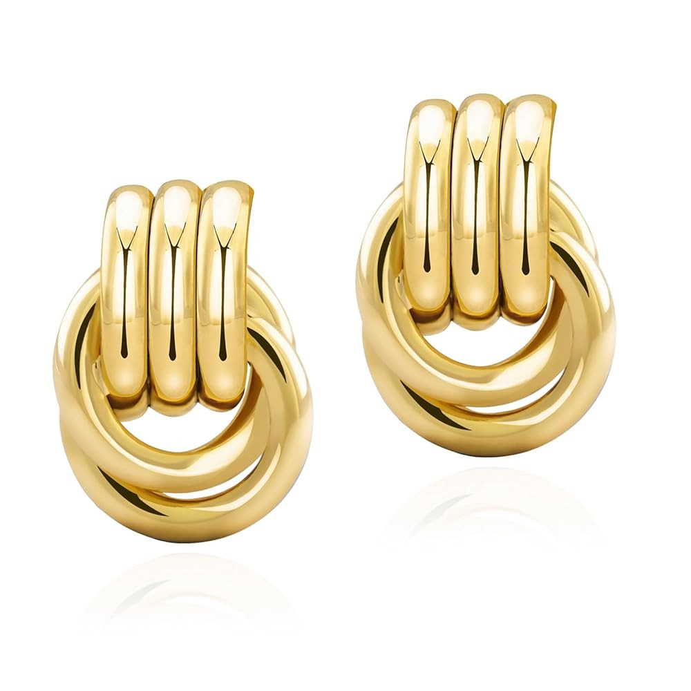 Chunky Gold Knot Earrings Statement Earrings for Women Gold Plated Dupes Geometric Dangle Earring... | Amazon (UK)