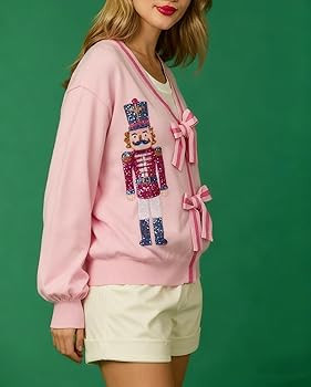 Women's Bow Tie Cardigan Sweaters Sequin Graphic Long Sleeve Open Front Knitted Cardigans Cute Pa... | Amazon (US)