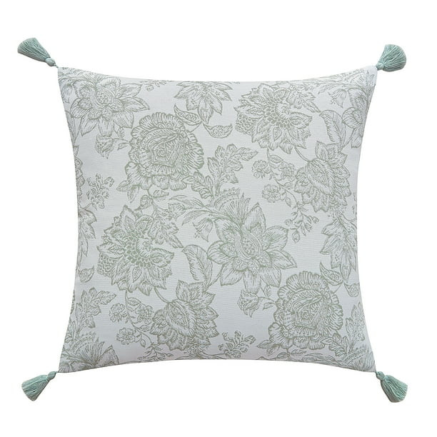My Texas House Eloise Jacquard Floral Reversible Decorative Pillow Cover, 18" x 18", Green | Walmart (US)