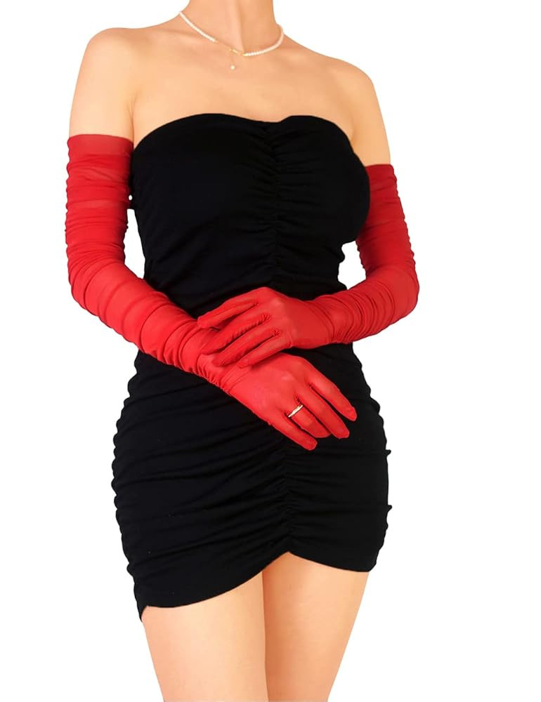 Women's Sexy Sheer Gloves Mesh Tulle Super Long Gloves Opera Christmas Costume Party Dance Glove | Amazon (US)