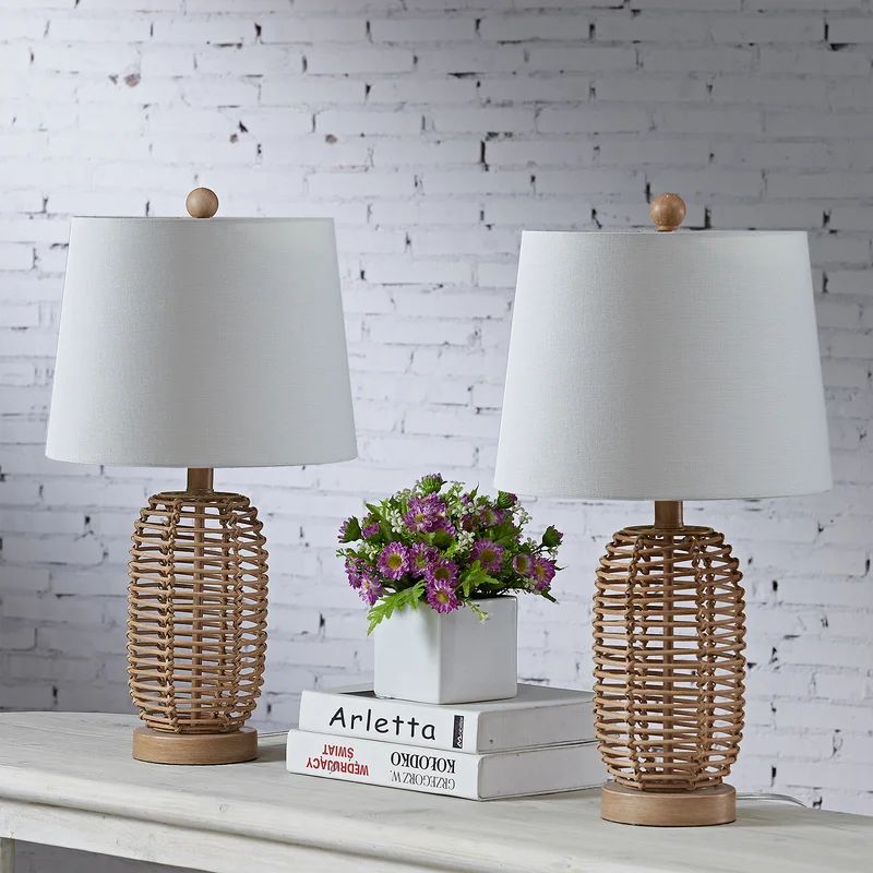 21" Bedside Natural Rattan Table Lamp Set (Set Of 2) | Wayfair North America