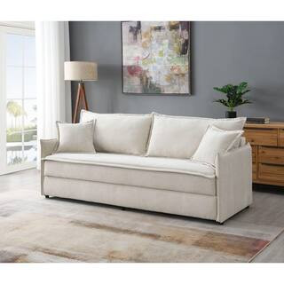 Elisea 85 in. Slope Arm Chenille Rectangle Sofa in Beige | The Home Depot