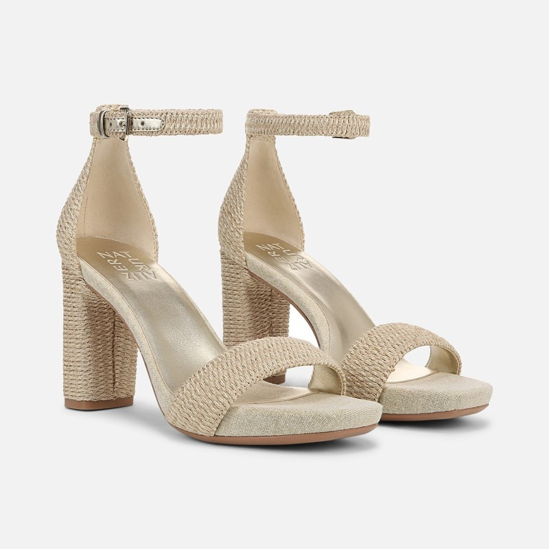 Naturalizer Joy Dress Sandals, Natural Gold Woven Fabric Leather, 7.5M 3-Inch Heels | Naturalizer
