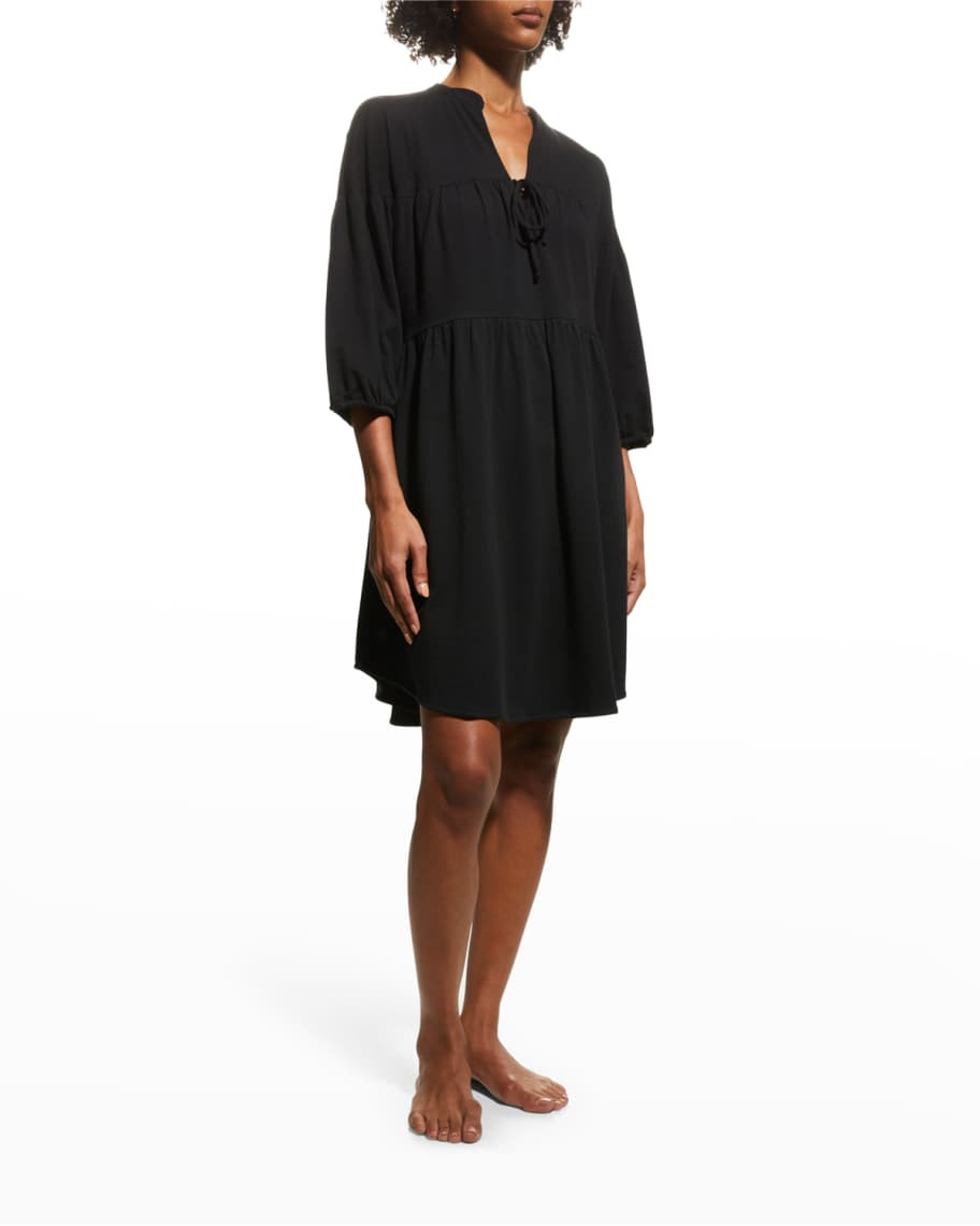 Skin Octavia Ruched 3/4-Sleeve Caftan | Neiman Marcus