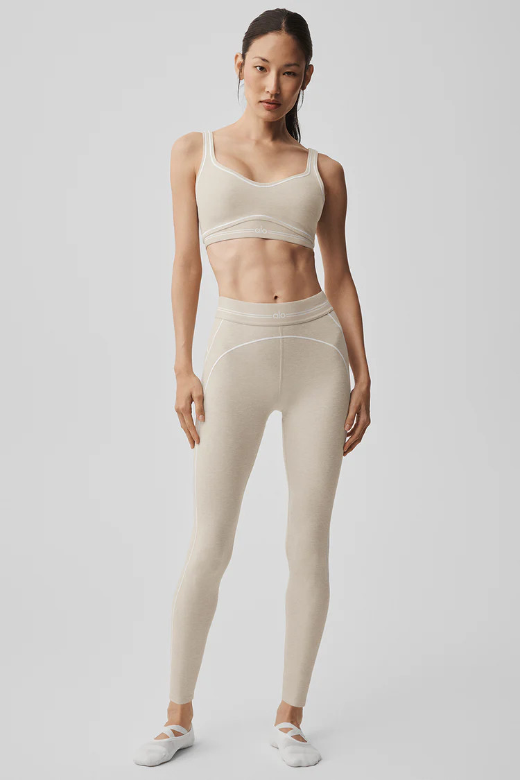 7/8 High-Waist Alosoft Heart Throb Legging - Oatmeal Heather/White | Alo Yoga (US)