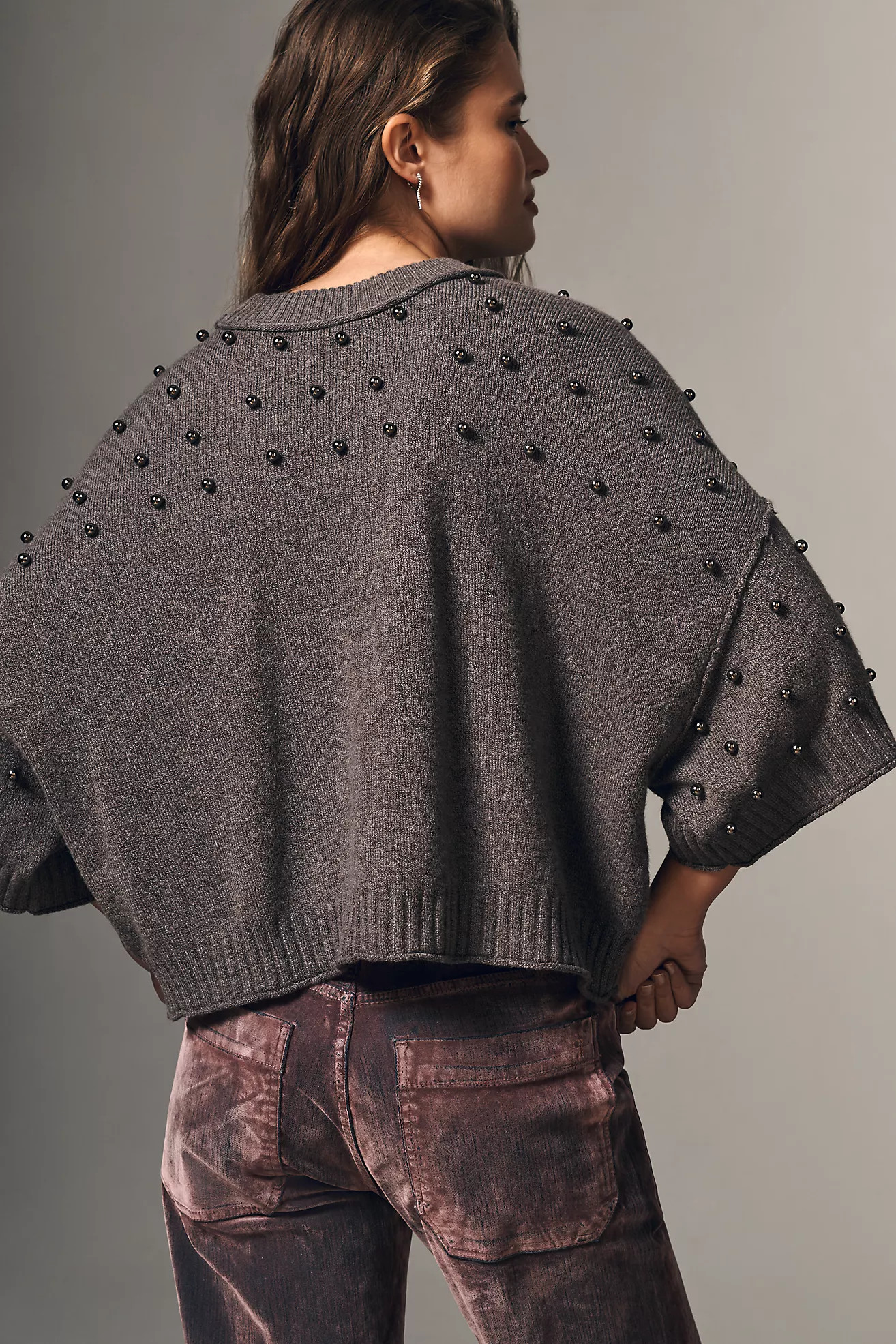 The Goldie Long-Sleeve Studded Crew-Neck Sweater | Anthropologie (US)