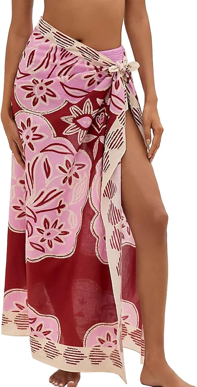Womens Swimwear Cover-up Skirt Long Sarong Swimsuit Floral Summer Pareo Tied Wrap Skirt Bathing S... | Amazon (US)