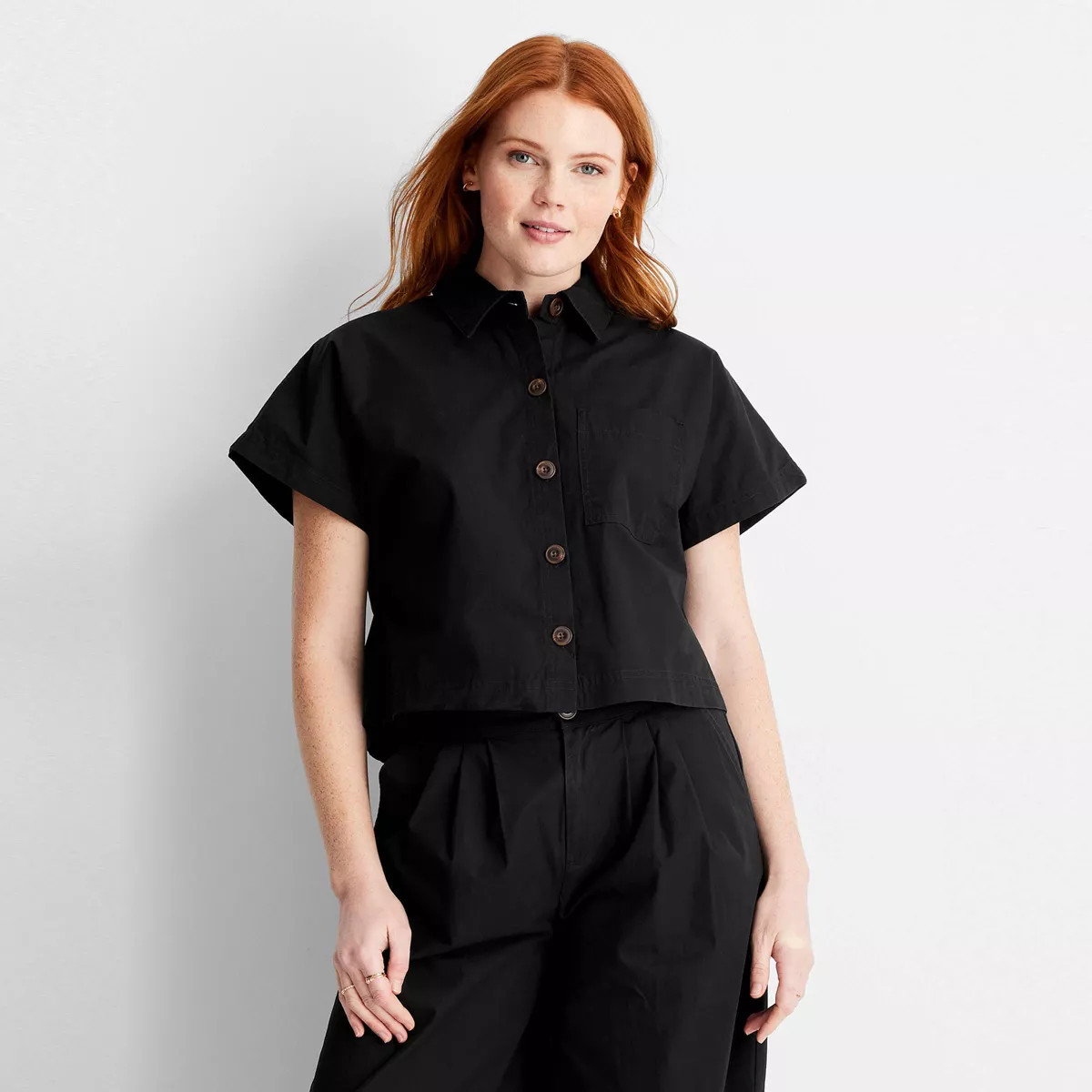 Women's Cap Sleeve V-Neck Button-Down Shirt - Future Collective Black XS | Target