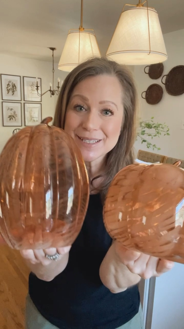 Beautiful glass pumpkins with a marble effect. Two size options 
Open bottom, so you can add twinkle lights or battery candles for a warm glow 

#LTKFindsUnder50 #LTKHome #LTKSeasonal