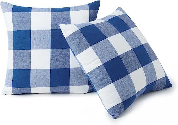 Encasa Homes Buffalo Blue Checks Throw Pillow Cover 2pc Set - 18 x 18 inch | Farmhouse Checkered ... | Amazon (US)
