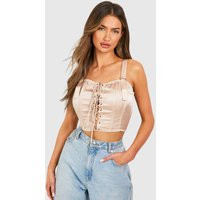 Womens Satin Lace Up Corset - Beige - 12 | boohoo (US & Canada)