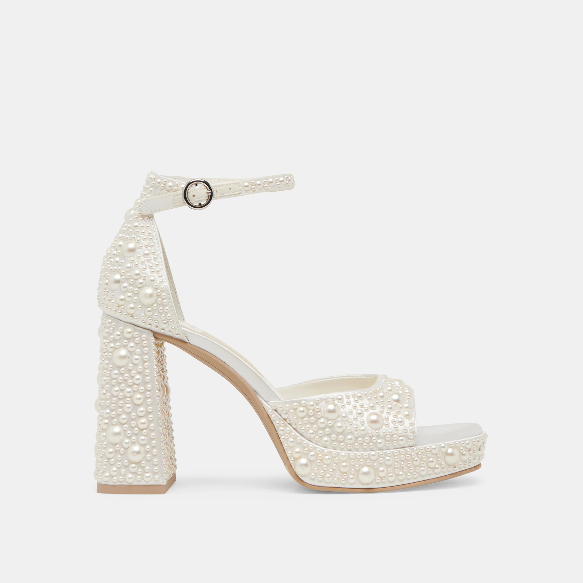 PANDRO PEARL HEELS TRUE WHITE SATIN | DolceVita.com