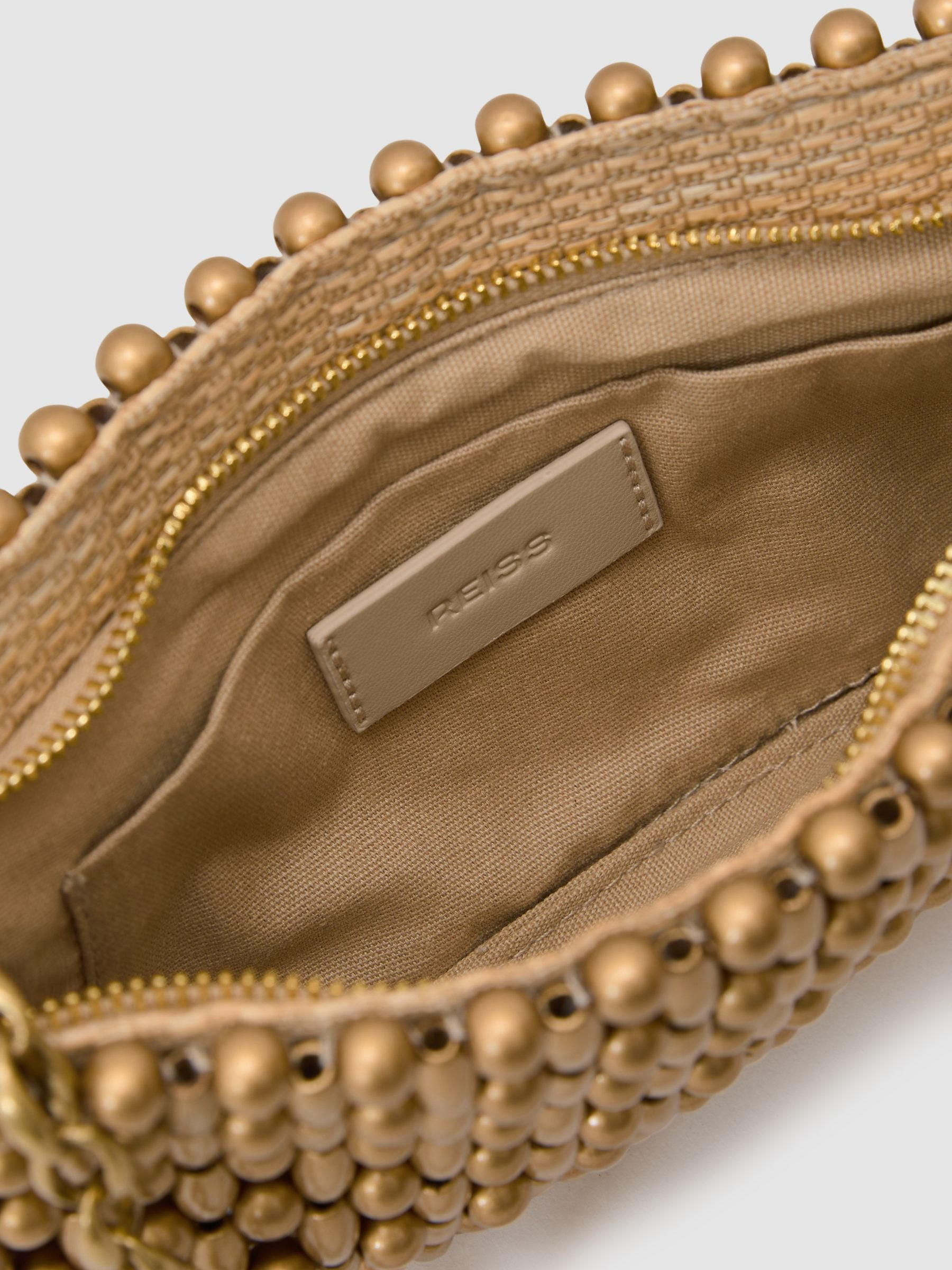 Reiss Beaded Shoulder bag in Gold - REISS | Reiss UK