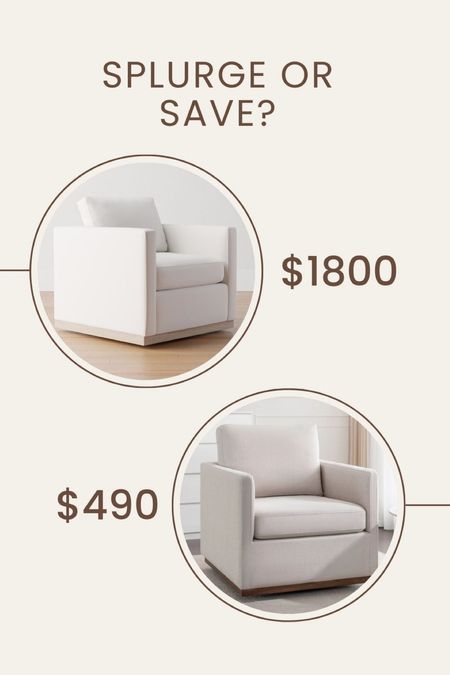 Two similar upholstered swivel chairs with a wood base, but two very different prices! 

Swivel chair dupe, look for less 

#LTKsalealert #LTKhome #LTKstyletip
