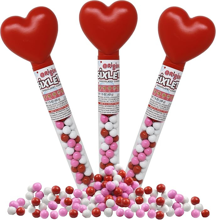 VALENTINE'S Candy, 3 Count Candy Filled Heart Tubes Pink, Red, White Candy Covered Chocolate Ball... | Amazon (US)
