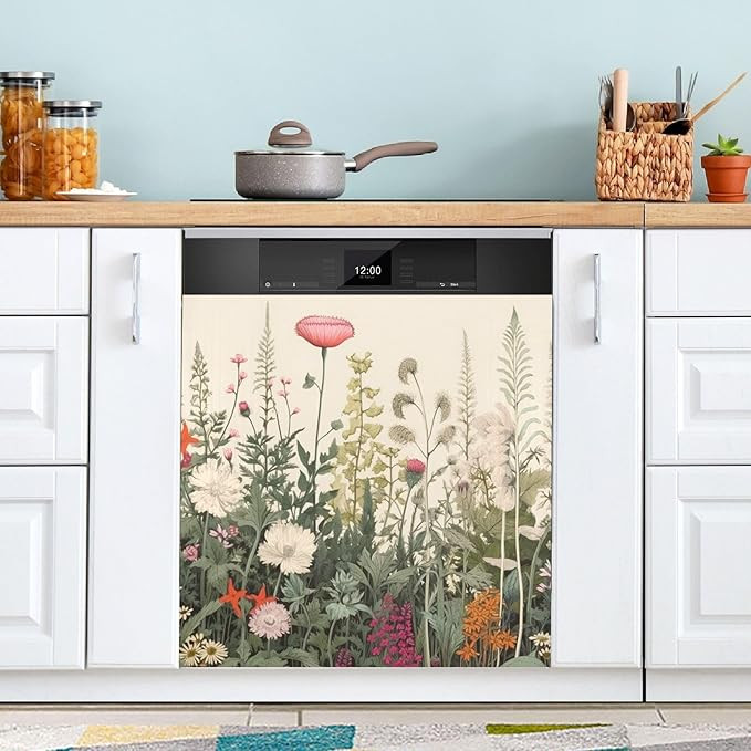 Kigai Herb Wildflower Dishwasher Magnet Cover Dishwasher Magnets Decorative Cover Panel Decal Tri... | Amazon (US)