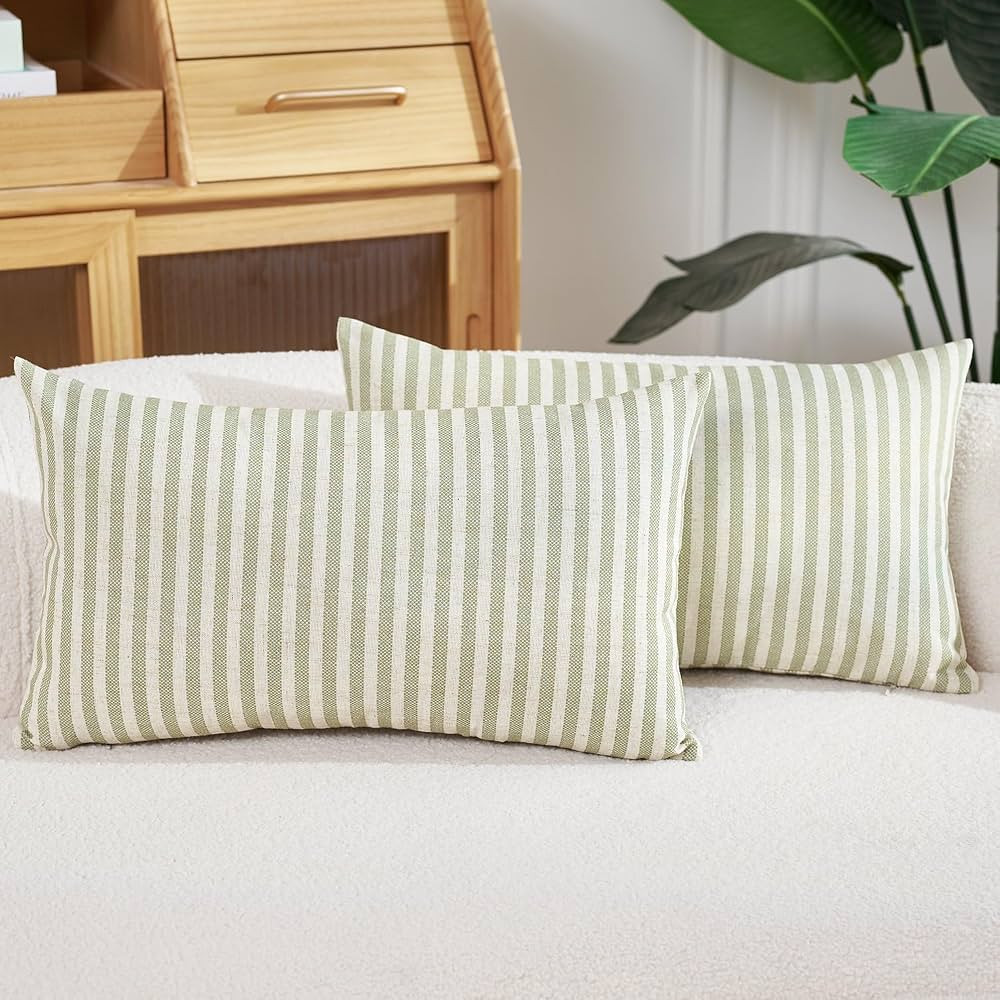 jinchan Striped Throw Pillow Covers Farmhouse Boho Geometric Linen Ticking Stripe Pattern Cushion... | Amazon (US)