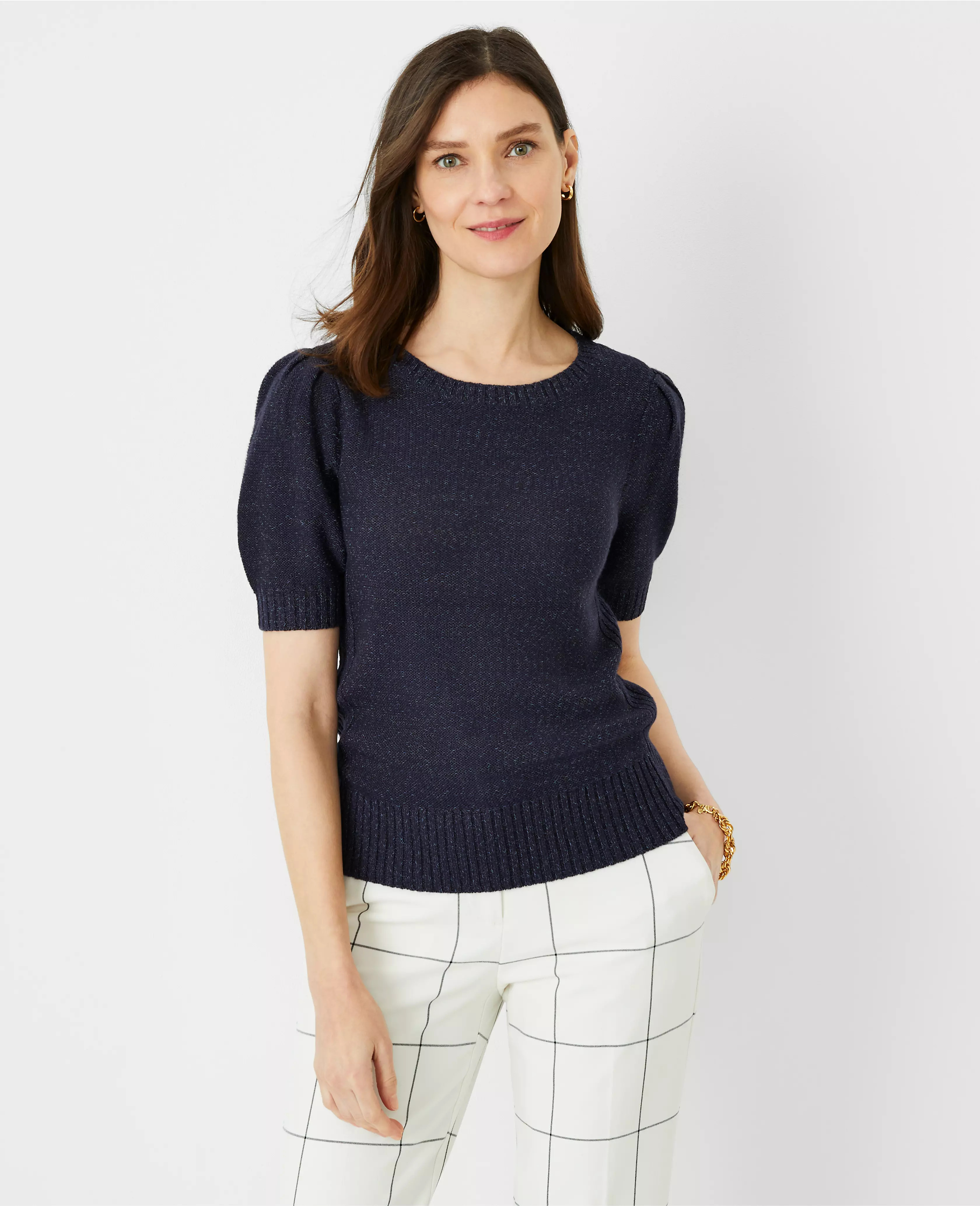 Boatneck Puff Sleeve Sweater Tee | Ann Taylor (US)