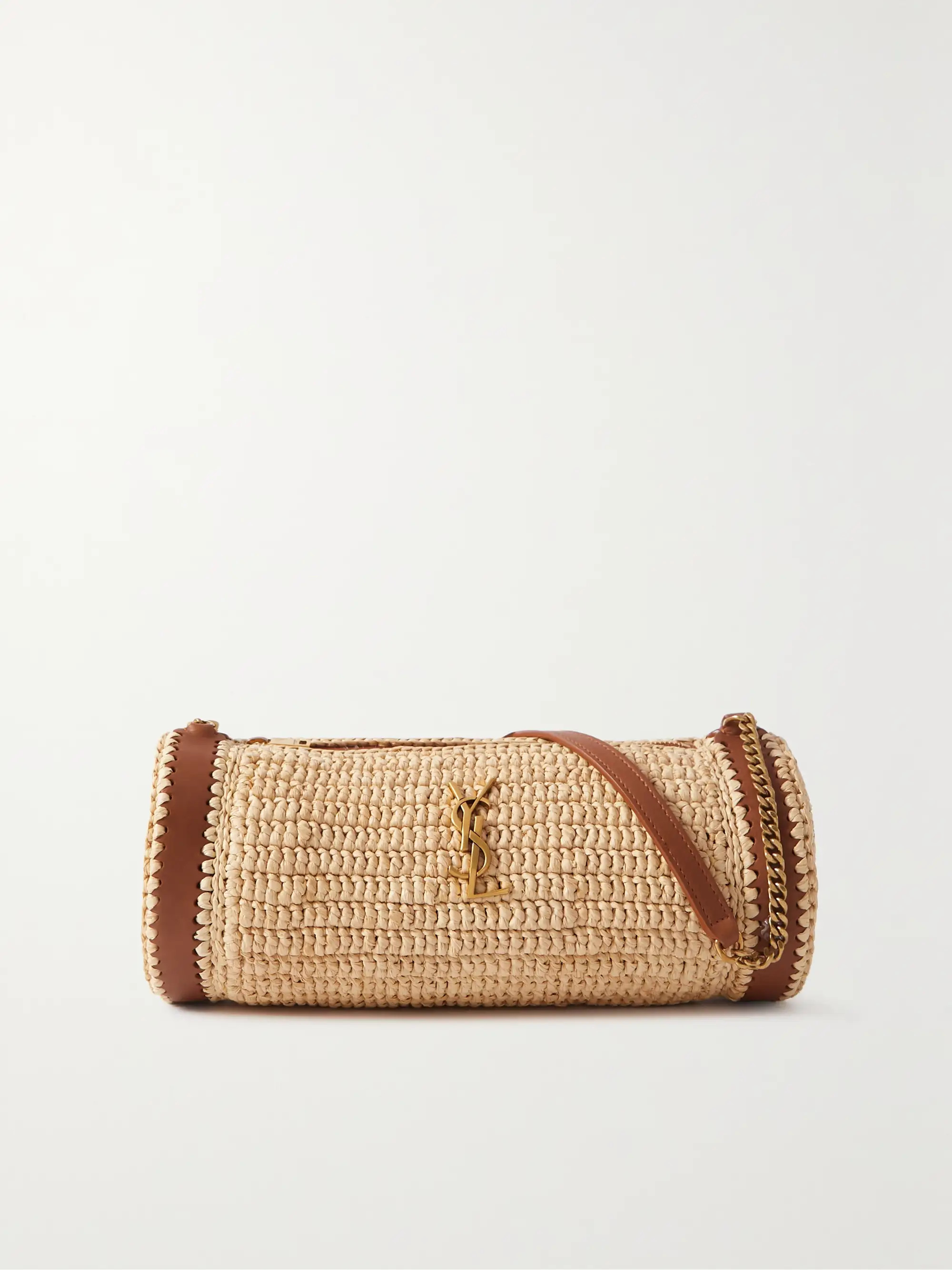 Monogramme embellished leather-trimmed raffia shoulder bag | NET-A-PORTER (US)