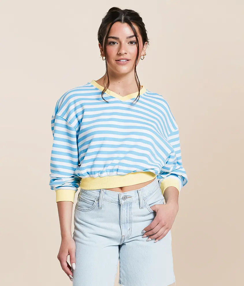 Striped Color Block Cropped Pullover | Buckle