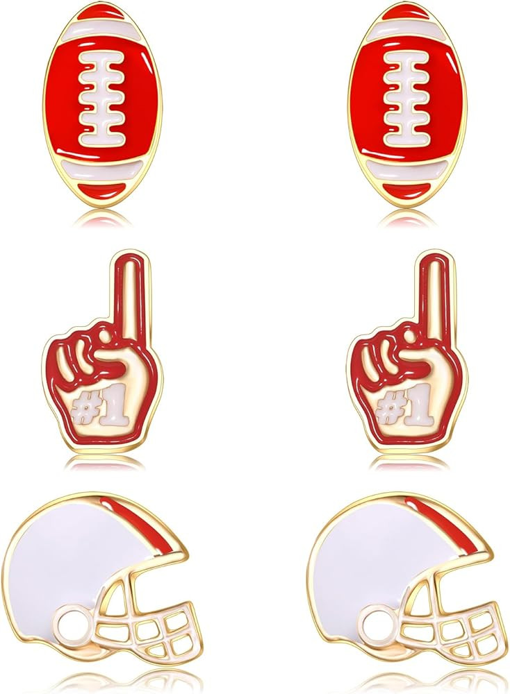 3 Pairs Football Earrings for Women Game Day Earrings Alloy Football Helmet Stud Earrings Fun Tea... | Amazon (US)