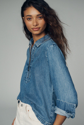 Cloth & Stone Zip-Front Denim Shirt | Anthropologie (US)