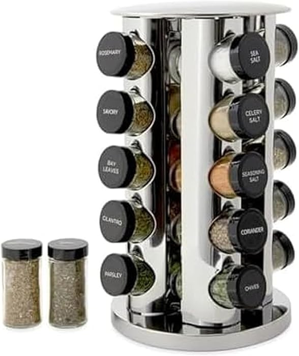 Kamenstein 20 Jar Revolving Countertop Spice Rack with Spices Included, FREE Spice Refills for 5 ... | Amazon (US)