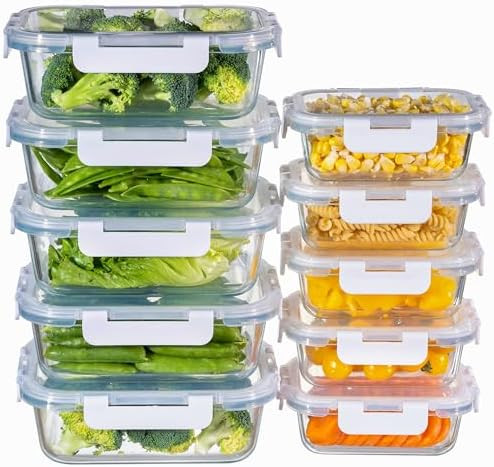 MFY 10-Pack Glass Storage Containers with Lids, Glass Meal Prep Containers Set, Airtight Lunch Co... | Amazon (US)