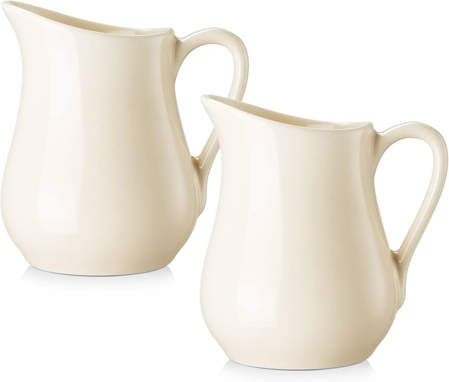 Gurygo 4 Ounce (Set/2) Ceramic Creamer Pitcher with Handle, Small Classic White Fine Porcelain Cr... | Amazon (US)