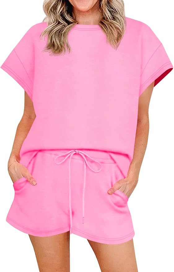 Imily Bela Womens 2 Piece Lounge Sets Summer Short Sleeve Tops and Shorts Set Airport Travel Outf... | Amazon (US)