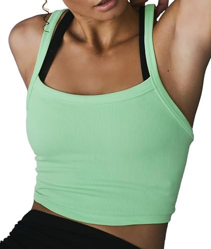 Tank Tops for Women Scoop Neck Crop Tops Athletic Workout Tops Cute Seamless Cami Ribbed Tank Top | Amazon (US)