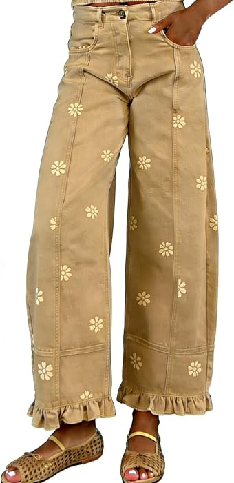 utcoco Barrel Jeans Women 2026 Floral Print Wide Leg Jeans Y2k Patchwork Baggy Boyfriend Denim Pa... | Amazon (US)