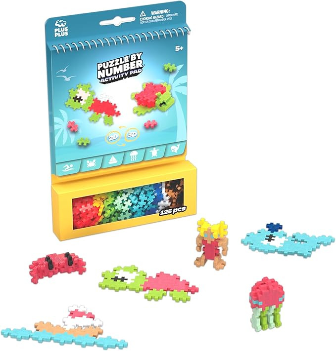 Plus Plus Puzzle By Number Activity Pad, Ocean - Airplane Activities & Roadtrip Essentials for Ki... | Amazon (US)