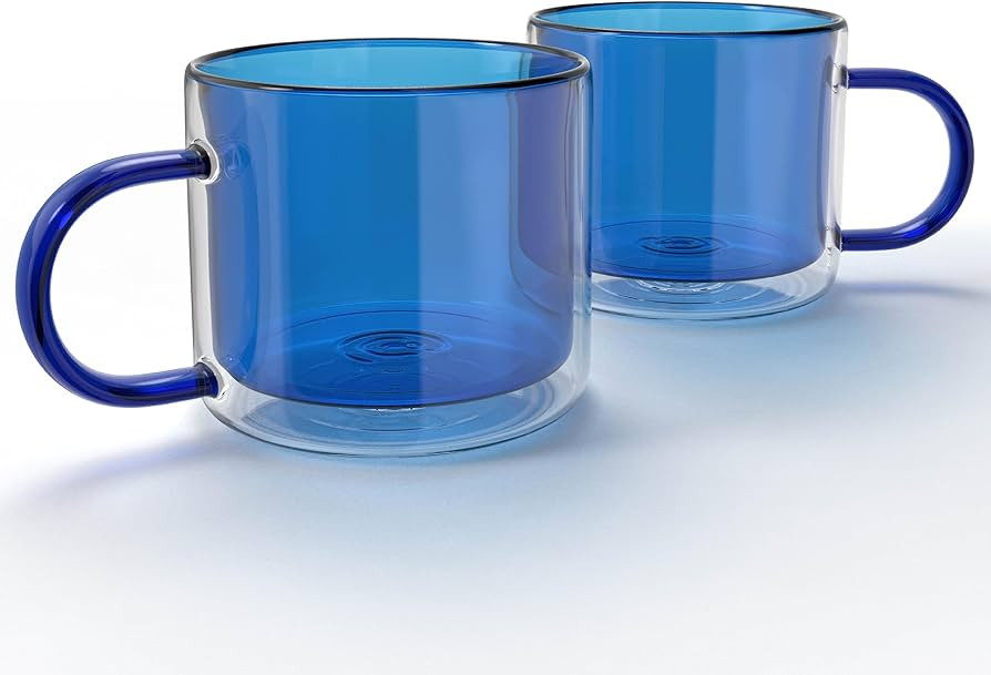 elle decor Double Wall Coffee Cups | Set of 2 | Cute Coffee, Tea, and Milk Glass Mugs with Handle... | Amazon (US)