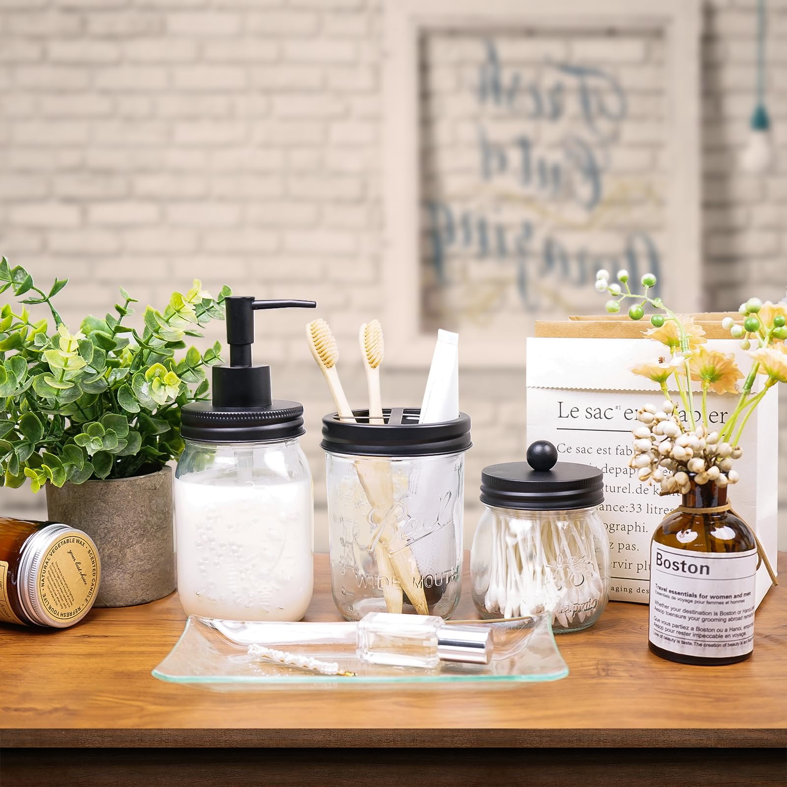 Jenseits Mason Jar Bathroom Accessories Set, 4PCS Farmhouse Bathroom Organizer Essentials of Soap... | Amazon (US)