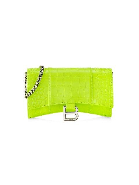 Hourglass Croc-Embossed Leather Wallet-On-Chain | Saks Fifth Avenue