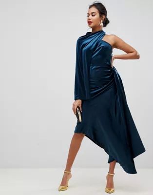ASOS EDITION asymmetric drape dress in velvet | ASOS US
