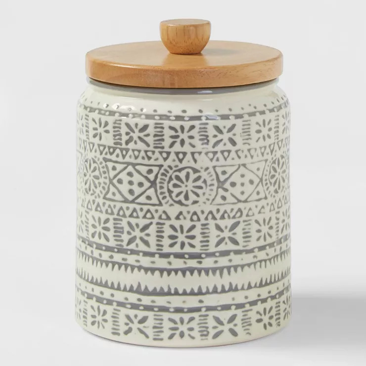 Small Stoneware Genesis Stripe Food Storage Canister White/Gray - Threshold™ | Target