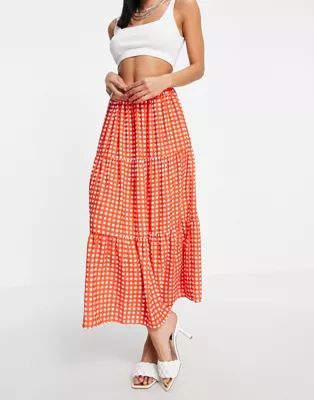 Twisted Wunder tiered midi skirt in contrast check | ASOS (Global)