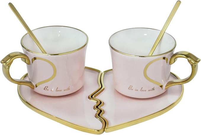 Koythin 2-Piece Ceramic Coffee Mug, Creative Cute Cup with Heart Saucer, Novelty Coffee Cup with ... | Amazon (US)