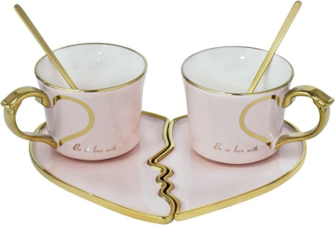 Koythin 2-Piece Ceramic Coffee Mug, Creative Cute Cup with Heart Saucer, Novelty Coffee Cup with ... | Amazon (US)