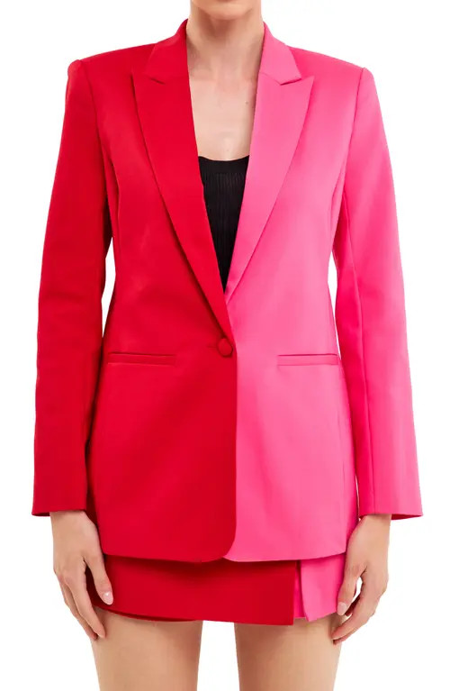 English Factory Colorblock Boyfriend Blazer in Red Fuchsia at Nordstrom, Size Small | Nordstrom
