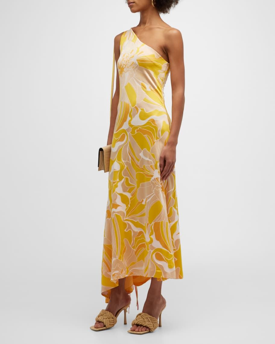 Brave One-Shoulder Tie Printed Midi Dress | Neiman Marcus