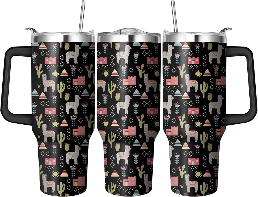 40 Oz Llama Tumbler with Handle and Straw, Double Wall Stainless Steel Llama Cup, Llamas Coffee M... | Amazon (US)